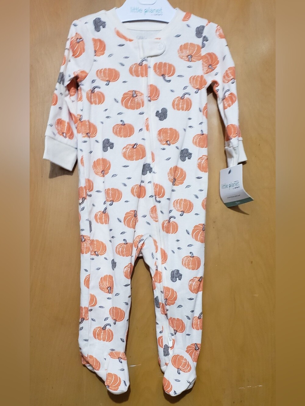 Little Planet White Pumpkin-Print Footed One-Piece for Kids